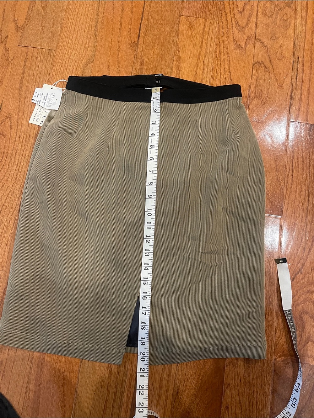 Vintage Silver Connection Black Tan Pinstripe Belted Pencil Skirt Size 6 NEW - Picture 10 of 10